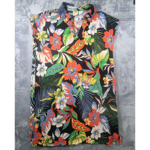 C&C California Womens Large Linen Blend Shift Dress Sleeveless Tropical